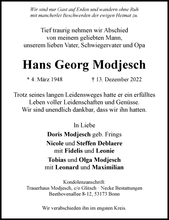 Anzeige von Hans Georg Modjesch von General-Anzeiger Bonn