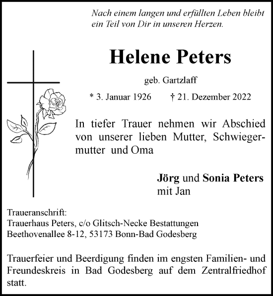 Anzeige von Helene Peters von General-Anzeiger Bonn
