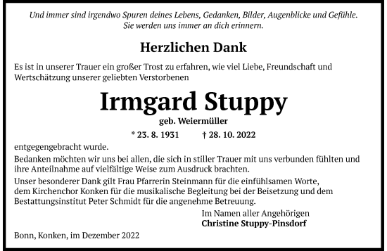 Anzeige von Irmgard Stuppy von General-Anzeiger Bonn