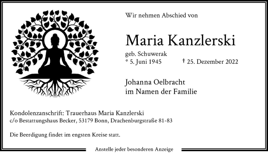 Anzeige von Maria Kanzlerski von General-Anzeiger Bonn