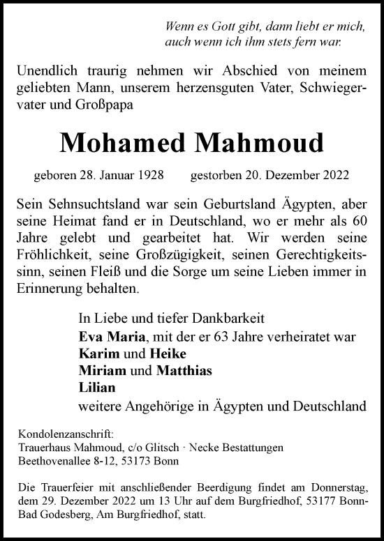 Anzeige von Mohamed Mahmoud von General-Anzeiger Bonn