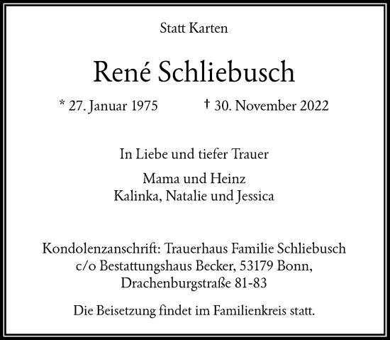 Anzeige von René Schliebusch von General-Anzeiger Bonn