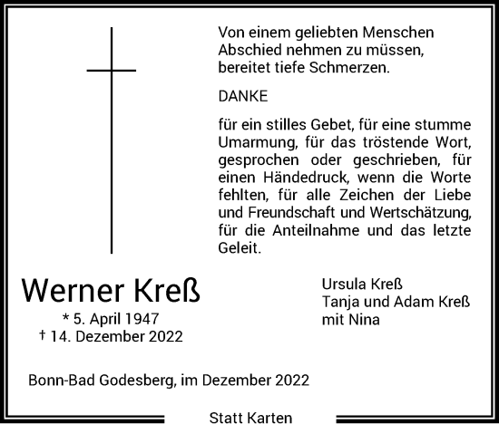 Anzeige von Werner Kreß von General-Anzeiger Bonn
