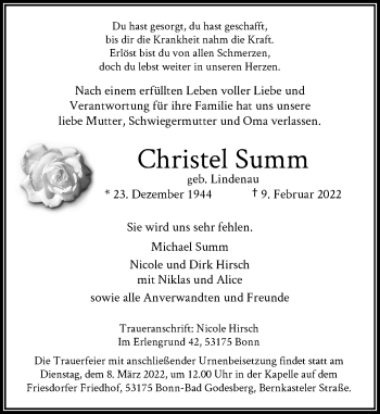 Anzeige von Christel Summ von General-Anzeiger Bonn