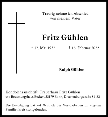 Anzeige von Fritz Gühlen von General-Anzeiger Bonn