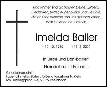 Anzeige von Imelda Baller von General-Anzeiger Bonn