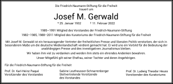 Anzeige von Josef M. Gerwald von General-Anzeiger Bonn