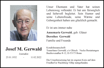 Anzeige von Josef M. Gerwald von General-Anzeiger Bonn