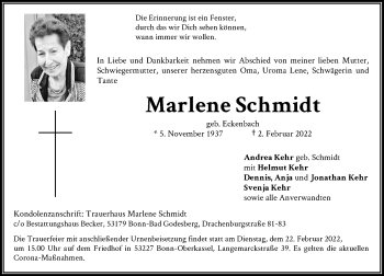 Anzeige von Marlene Schmidt von General-Anzeiger Bonn