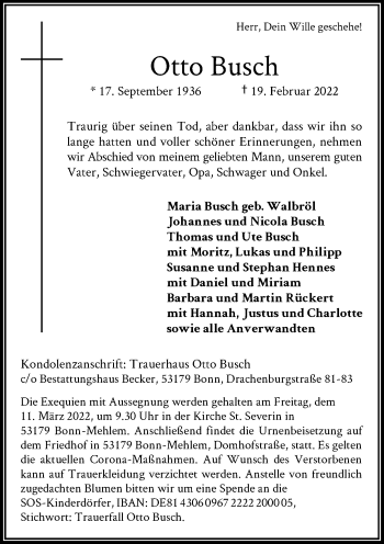 Anzeige von Otto Busch von General-Anzeiger Bonn