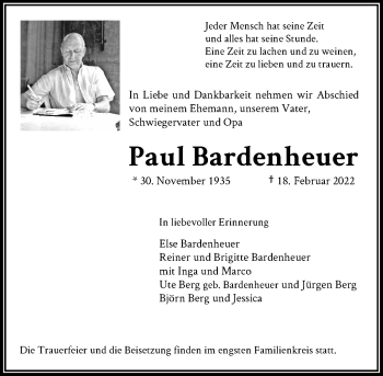 Anzeige von Paul Bardenheuer von General-Anzeiger Bonn