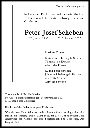 Anzeige von Peter Josef Scheben von General-Anzeiger Bonn