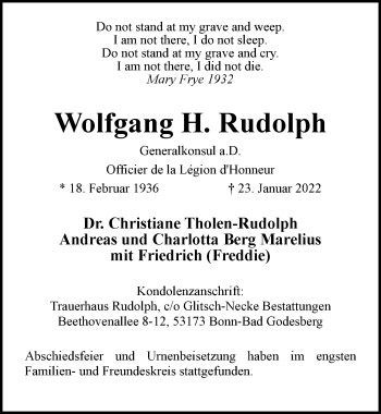 Anzeige von Wolfgang H. Rudolph von General-Anzeiger Bonn