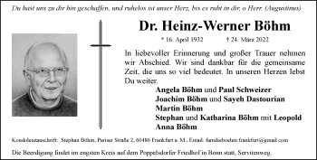 Anzeige von Heinz-Werner Böhm von General-Anzeiger Bonn