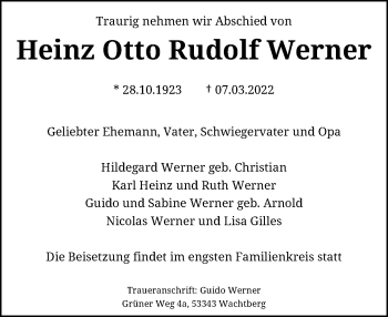 Anzeige von Heinz Otto Rudolf Werner von General-Anzeiger Bonn