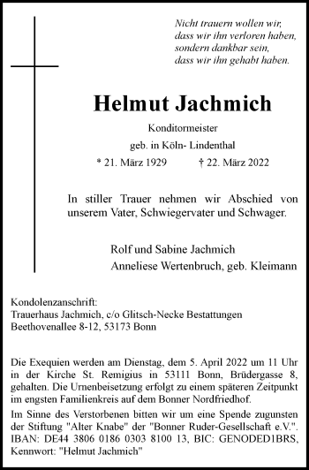 Anzeige von Helmut Jachmich von General-Anzeiger Bonn