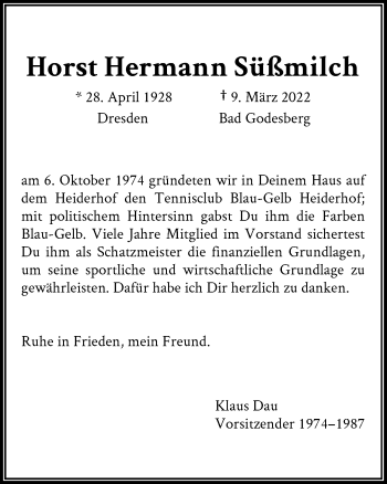 Anzeige von Horst Hermann Süßmilch von General-Anzeiger Bonn