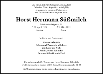 Anzeige von Horst Hermann Süßmilch von General-Anzeiger Bonn