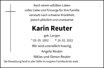 Anzeige von Karin Reuter von General-Anzeiger Bonn