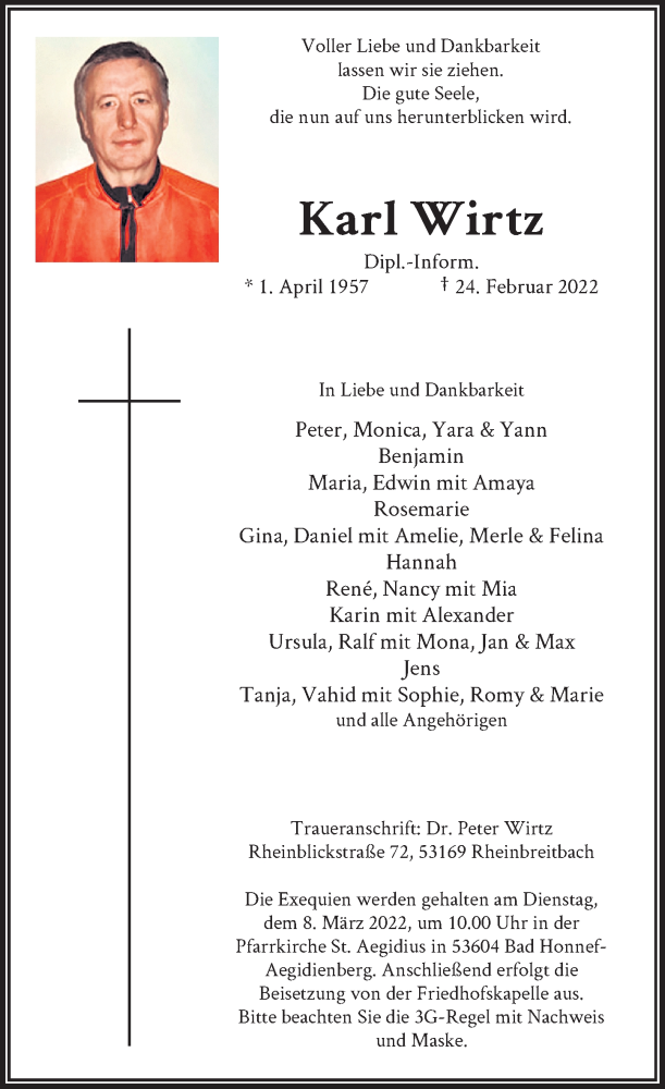  Traueranzeige für Karl Wirtz vom 05.03.2022 aus General-Anzeiger Bonn