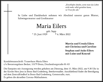 Anzeige von Maria Eilers von General-Anzeiger Bonn