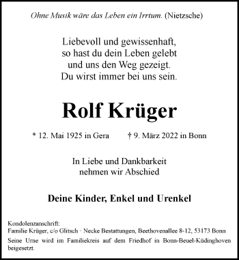 Anzeige von Rolf Krüger von General-Anzeiger Bonn