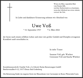 Anzeige von Uwe Voß von General-Anzeiger Bonn