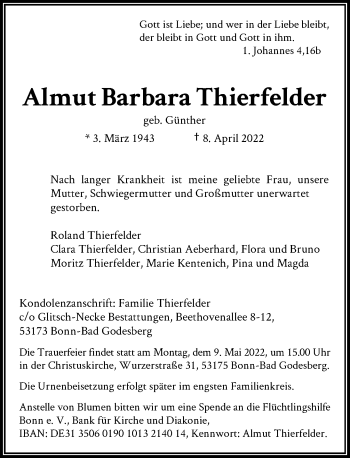 Anzeige von Almut Barbara Thierfelder von General-Anzeiger Bonn