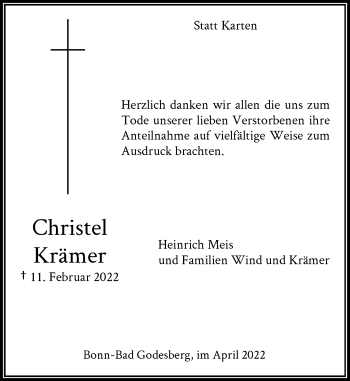 Anzeige von Christel Krämer von General-Anzeiger Bonn