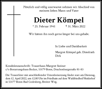 Anzeige von Dieter Kömpel von General-Anzeiger Bonn