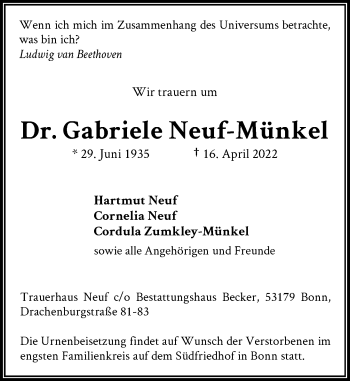 Anzeige von Gabriele Neuf-Münkel von General-Anzeiger Bonn