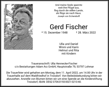 Anzeige von Gerd Fischer von General-Anzeiger Bonn