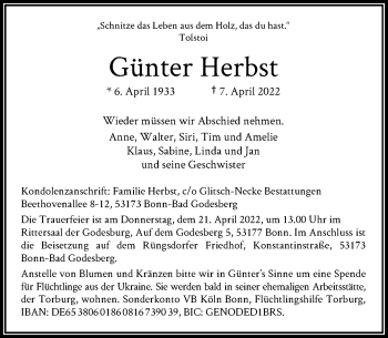 Anzeige von Günter Herbst von General-Anzeiger Bonn