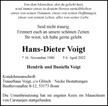 Anzeige von Hans-Dieter Voigt von General-Anzeiger Bonn