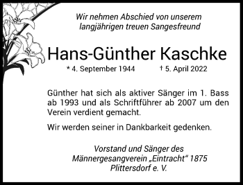 Anzeige von Hans-Günther Kaschke von General-Anzeiger Bonn