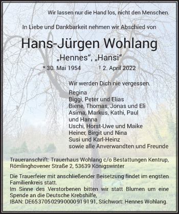 Anzeige von Hans-Jürgen Wohlang von General-Anzeiger Bonn