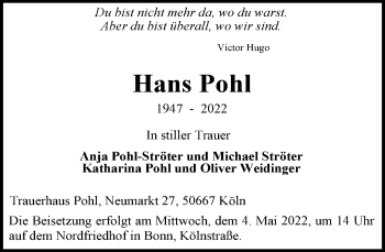 Anzeige von Hans Pohl von General-Anzeiger Bonn