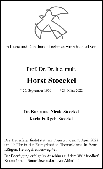 Anzeige von Horst Stoeckel von General-Anzeiger Bonn