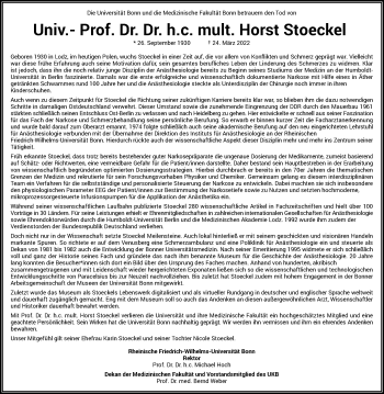 Anzeige von Horst Stoeckel von General-Anzeiger Bonn