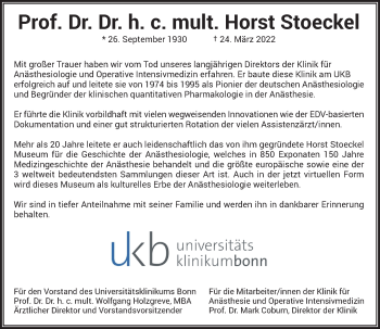 Anzeige von Horst Stoeckel von General-Anzeiger Bonn