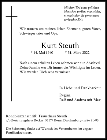 Anzeige von Kurt Steuth von General-Anzeiger Bonn