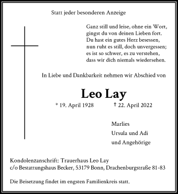 Anzeige von Leo Lay von General-Anzeiger Bonn