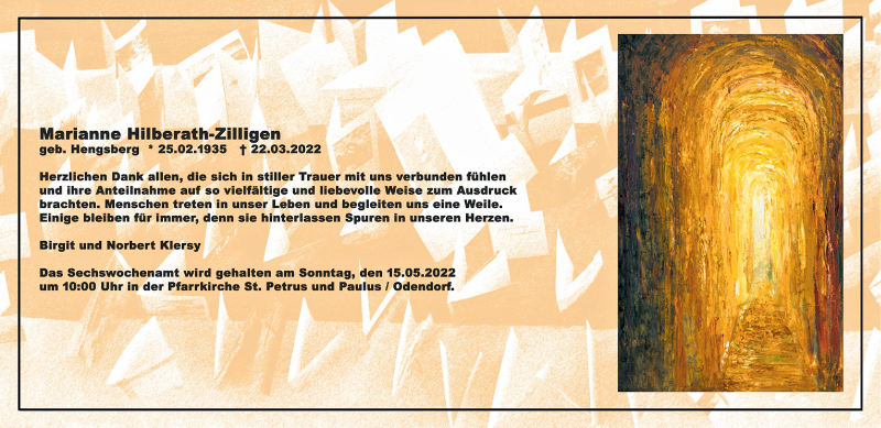 Traueranzeige für Marianne Hilberath-Zilligen vom 30.04.2022 aus General-Anzeiger Bonn