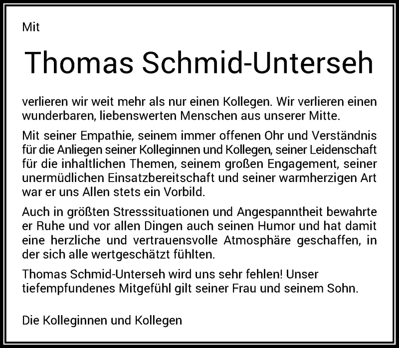  Traueranzeige für Thomas Schmid-Unterseh vom 09.04.2022 aus General-Anzeiger Bonn