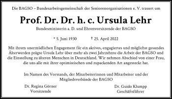 Anzeige von Ursula Lehr von General-Anzeiger Bonn