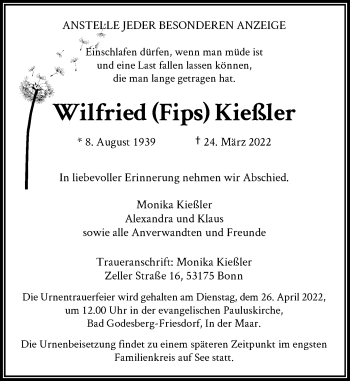 Anzeige von Wilfried  Kießler von General-Anzeiger Bonn