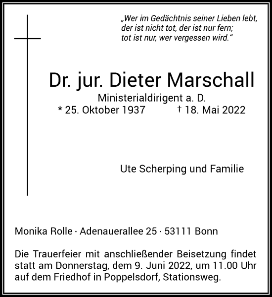 Anzeige von Dieter Marschall von General-Anzeiger Bonn