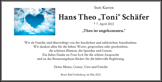 Anzeige von Hans Theo Schäfer von General-Anzeiger Bonn