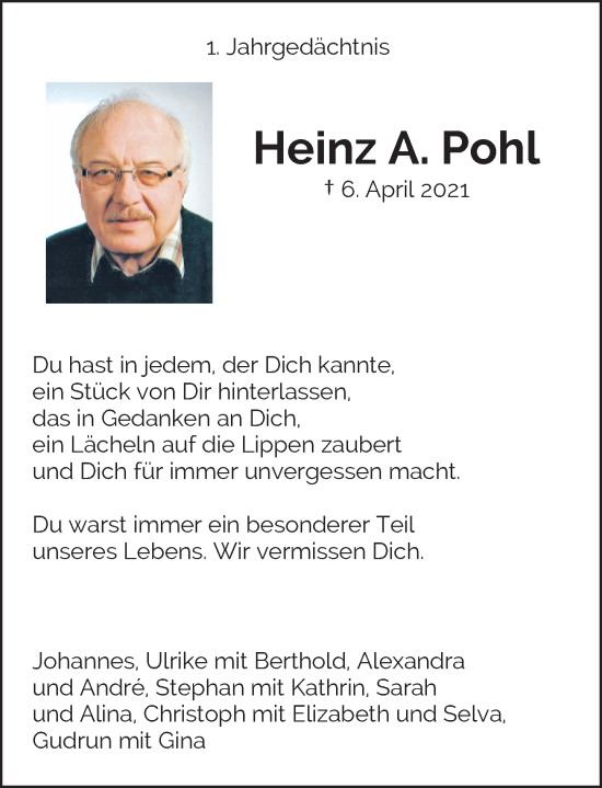 Anzeige von Heinz A. Pohl von General-Anzeiger Bonn