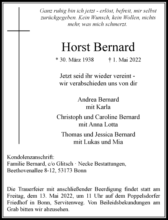 Anzeige von Horst Bernard von General-Anzeiger Bonn